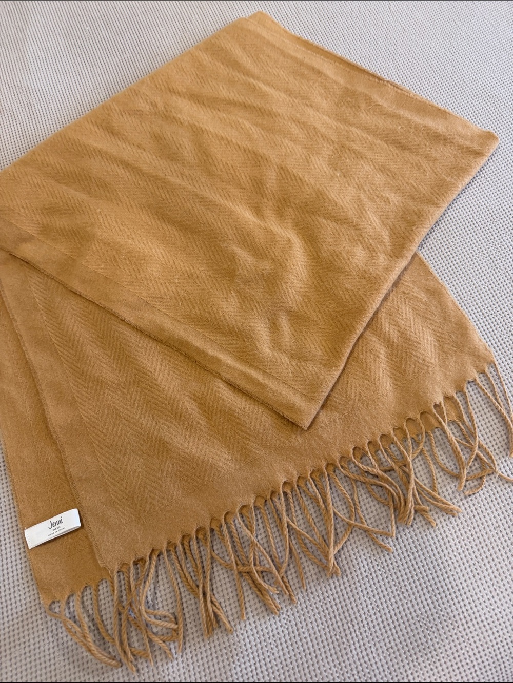 Jenni Camel Fringe Wrap Scarf